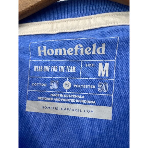 Homefield Crewneck Short Sleeve T Shirt Mens M Blue Cotton Poly Plaid Basic Tee - Picture 3 of 6